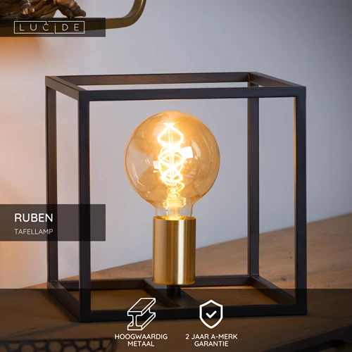 Lucide RUBEN - Tafellamp - 1xE27 - Zwart - USP